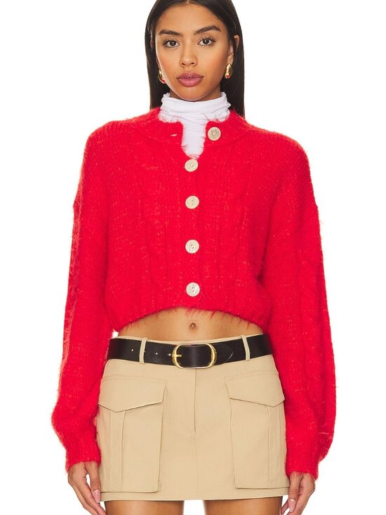 Free People Sweaters - Free People x Revolve Willow Fuzzy Crop Button Cardigan Fiery Red Size Small